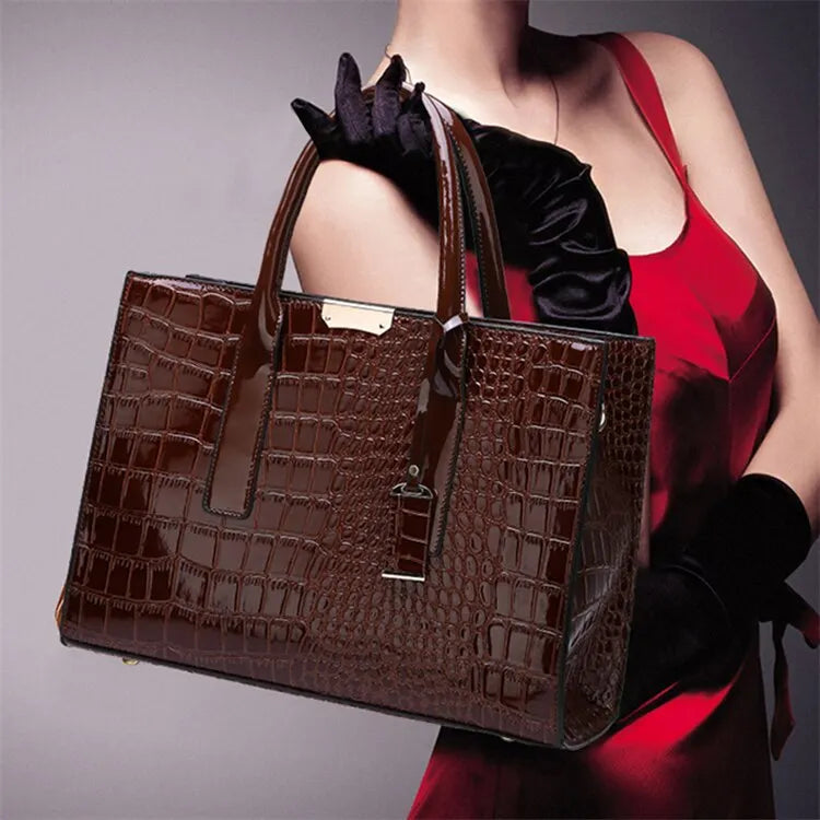Crocodile Pattern Tote Bag for Women Large Capacity Shoulder Handbag