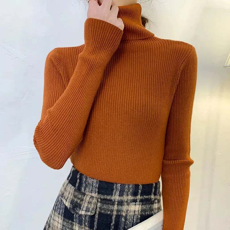 Women’s Soft Knit Turtleneck Sweater Autumn Winter Pullover Jumper