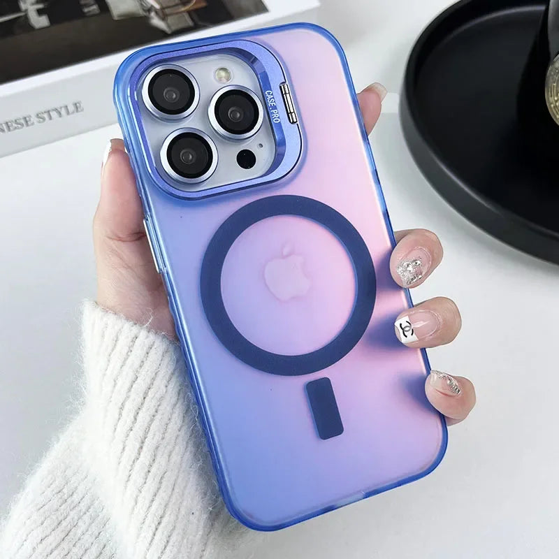 Color Change MagSafe Magnetic Metal Stand Lens Protection iPhone Case