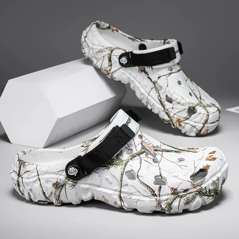 Men Camo Clogs Outdoor Garden Shoes Non Slip Lightweight Slip On Sandals Durable Beach Crocs Style