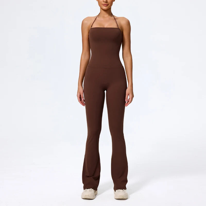 Women Sleeveless Yoga Jumpsuit Backless Flared Gym Sportswear Outfit