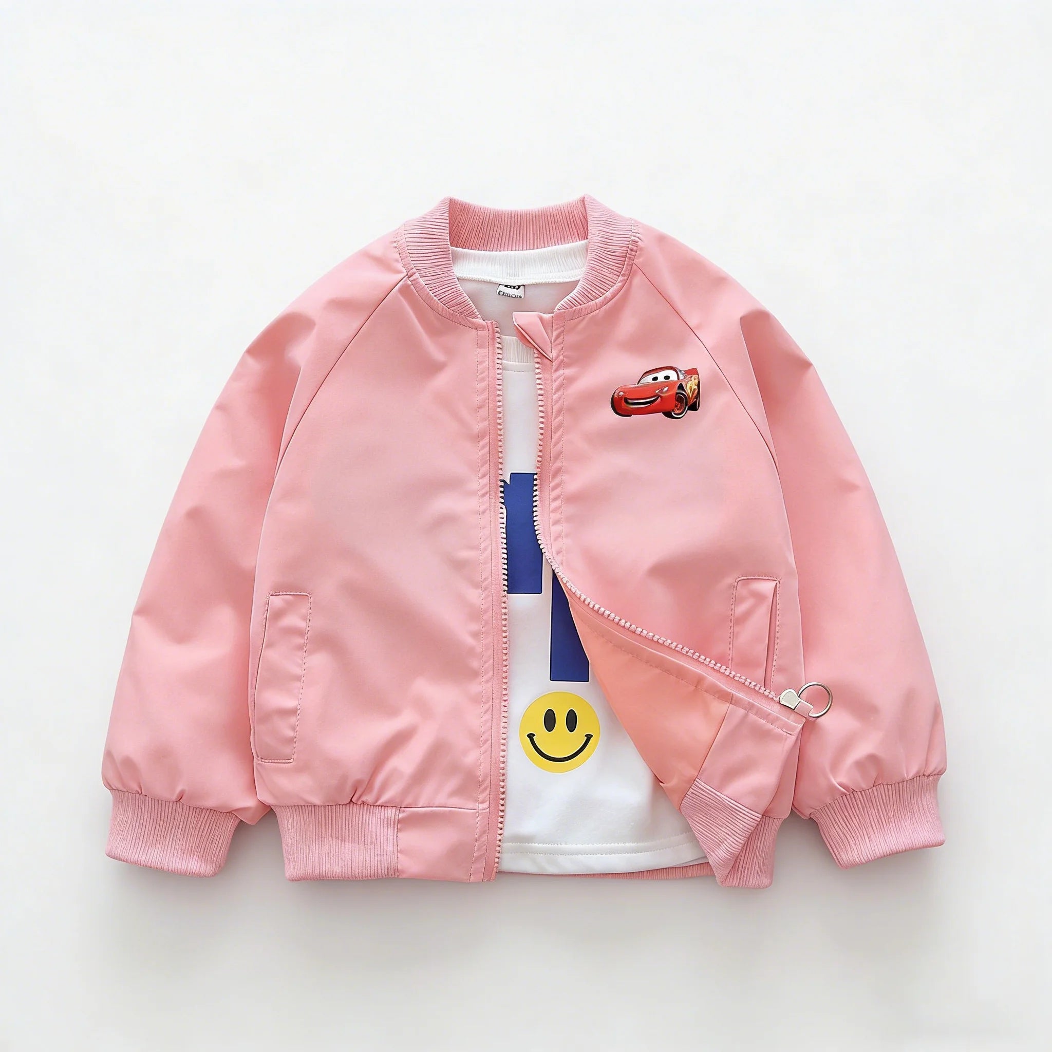 Kids Cartoon Race Car Zipper Jacket Spring Autumn Windbreaker Coat