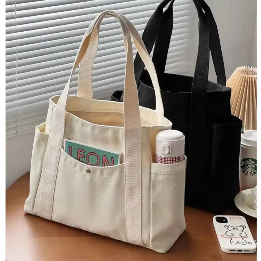 Large Canvas Tote Bag Work Commuting Shoulder Bag College Student Book Shopping Bag
