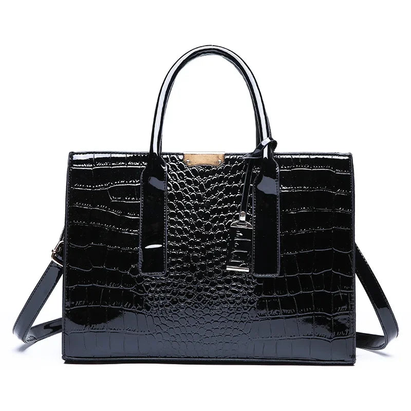 Women Crocodile Pattern Patent Leather Crossbody Bag Luxury Messenger Handbag