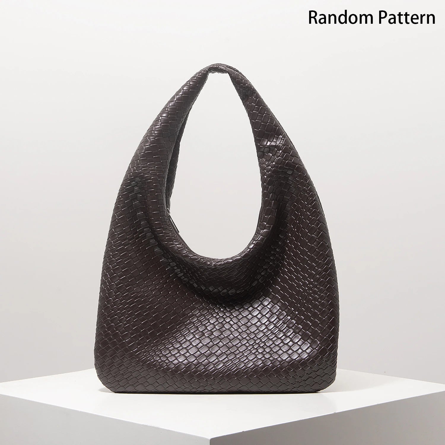 Vintage Woven Leather Shoulder Bag Large Capacity Crescent Tote for Women