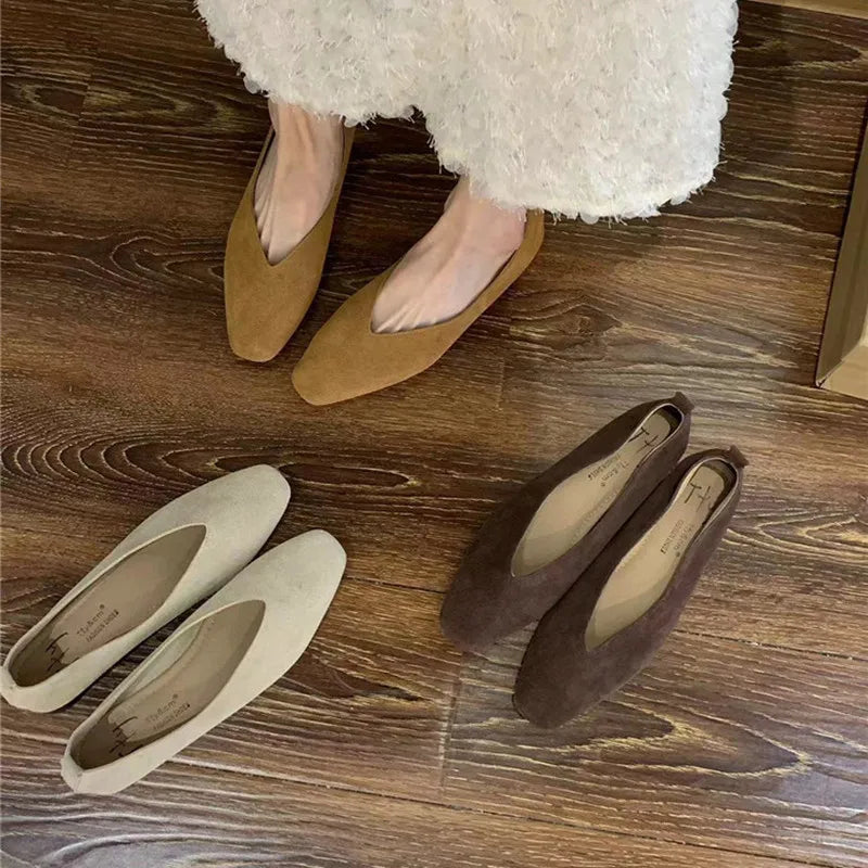 Women Square Toe Ballet Flats Soft Leather Comfortable Loafer Dress Shoes