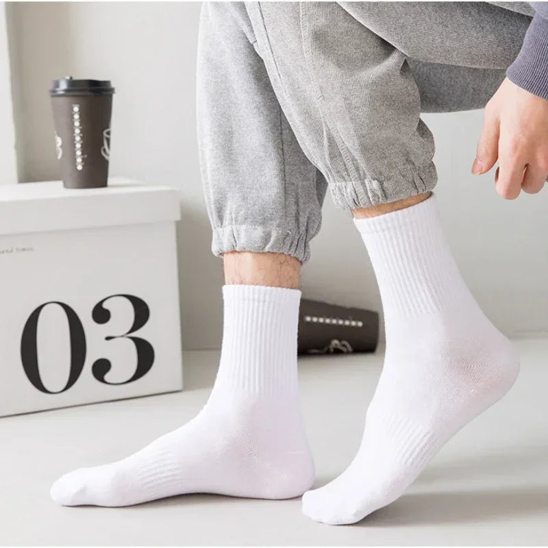 Men Cotton White Sports Socks Breathable Long Tube Socks Multi Pairs Big Size