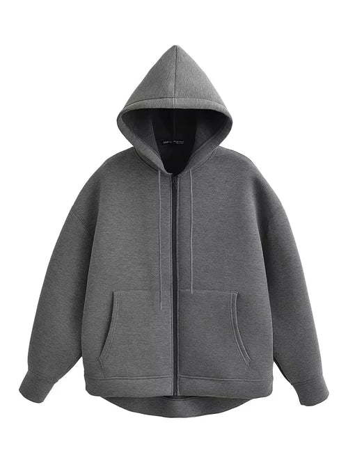 Women Oversize Zip Up Hoodie Jacket High Street Loose Sweatshirt Coat