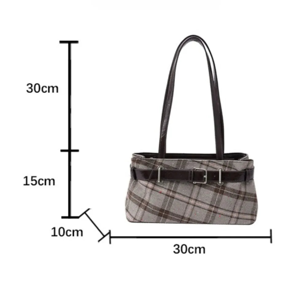 Women Retro Plaid Tote Bag Textured Shoulder Handbag Work Commuter Bag 2026