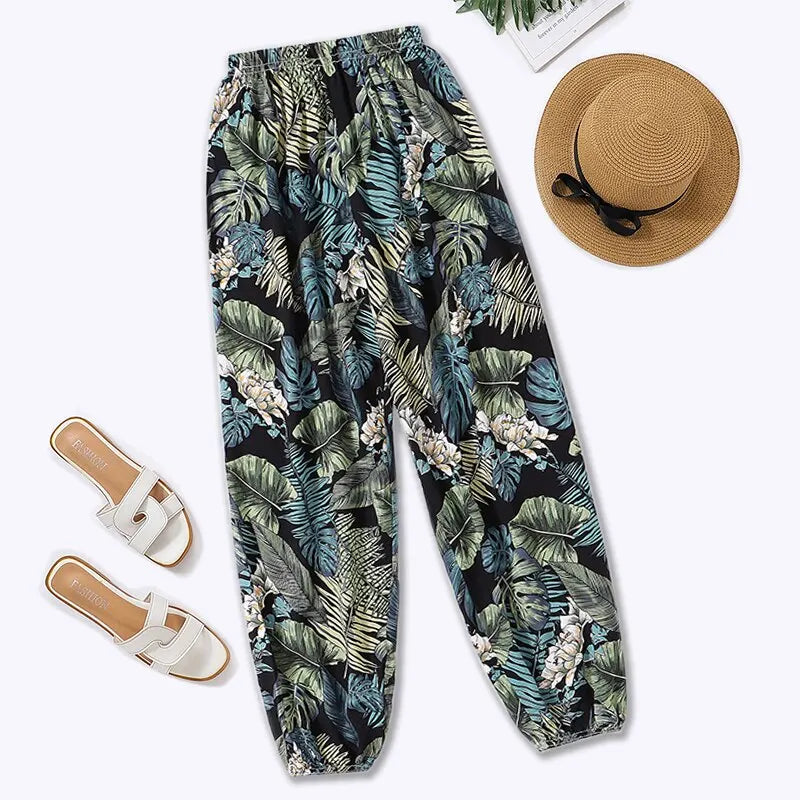 Women Loose Harem Pants Elastic Waist Sweatpants Casual Summer Beach Pants
