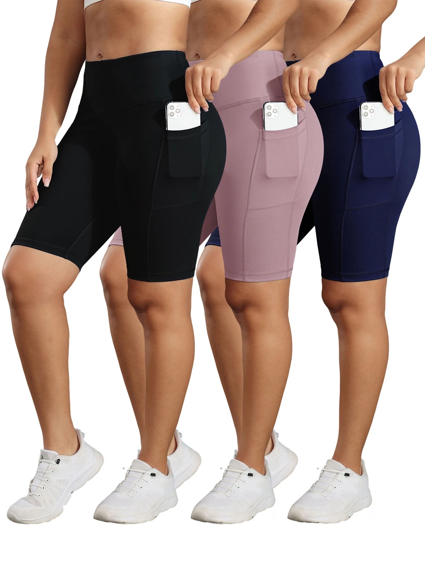 Women’s Butt Lift Workout Shorts with 3 Pockets Stretch Athletic Gym Shorts