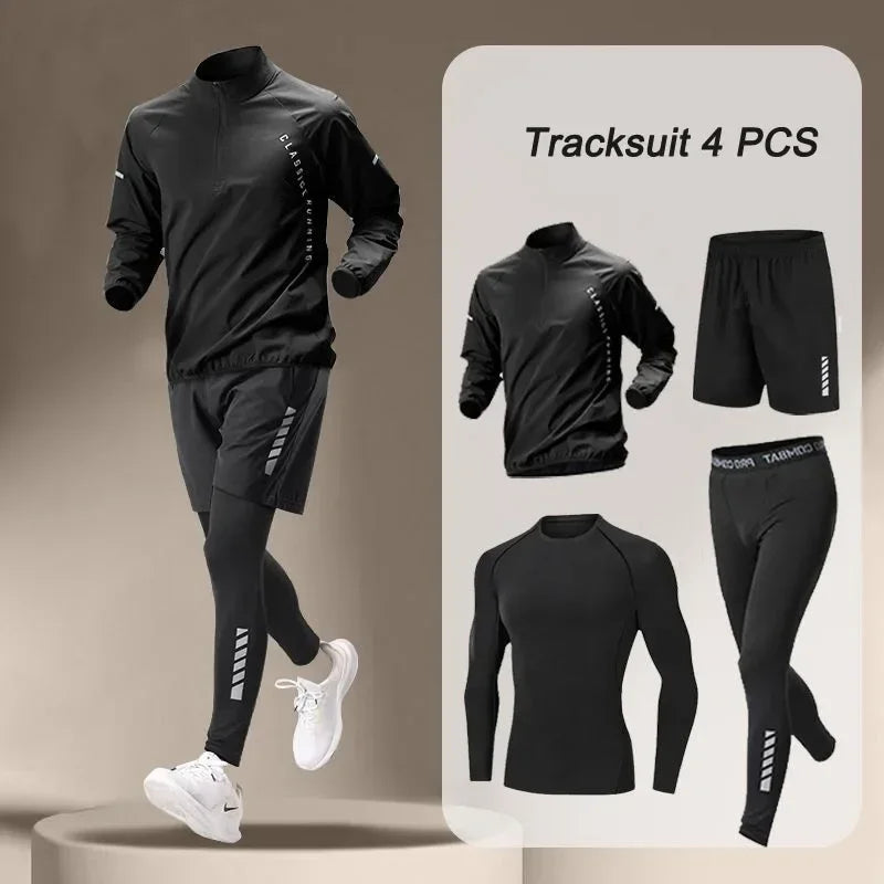 Men Quick Dry Sports Set Jacket Pants 1–4 Piece Running Fitness Jogging Outfit