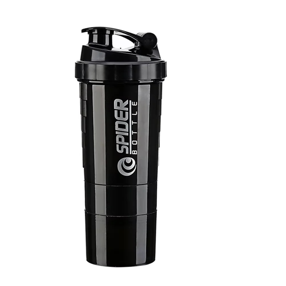 3 Layer Protein Shaker Bottle 600ml – Leakproof Gym Shaker Cup with Storage Compartments for Powder & Pills