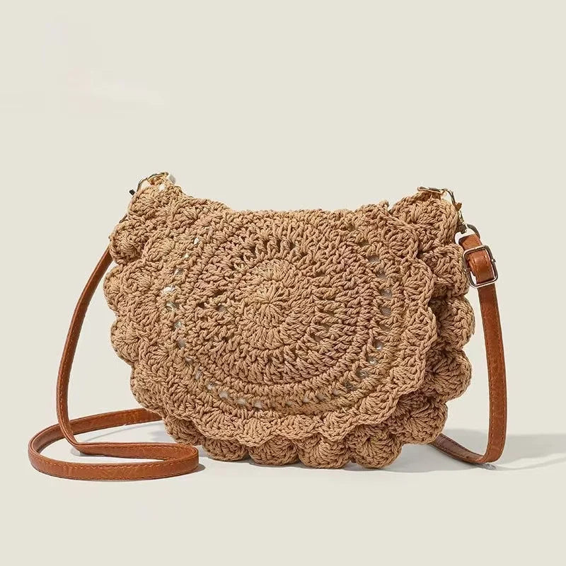 Woven Crossbody Bag for Women Vintage Floral Beach Shoulder Bag