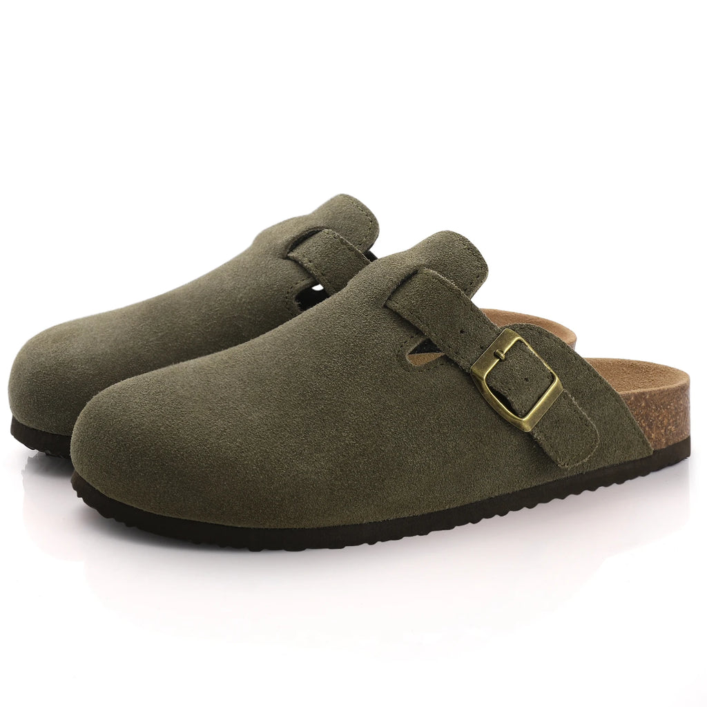 Suede Mule Slippers Cork Footbed Clogs Adjustable Buckle Slides Comfort Arch Support Sandals Women Men