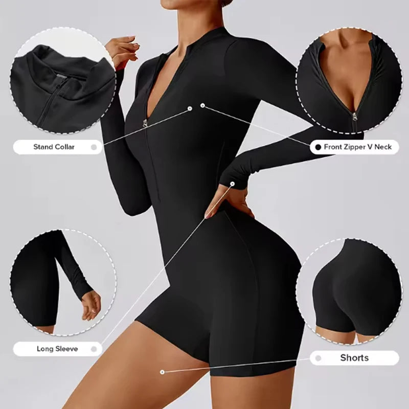 Women Long Sleeve Fitness Romper Jumpsuit
