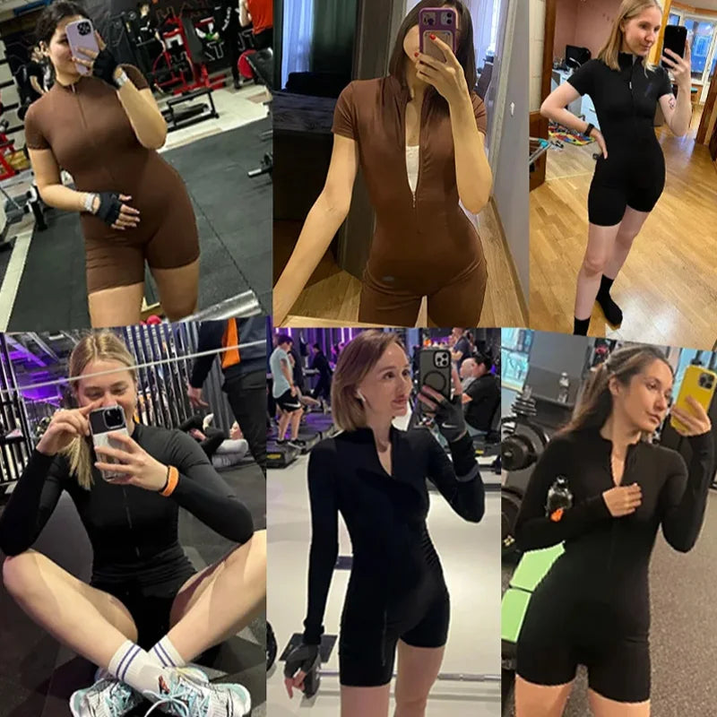 Women Long Sleeve Fitness Romper Jumpsuit