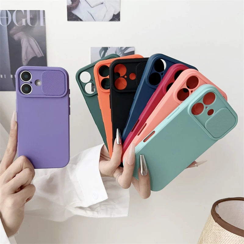 Slide Camera Lens Protection Silicone Shockproof Bumper iPhone Case