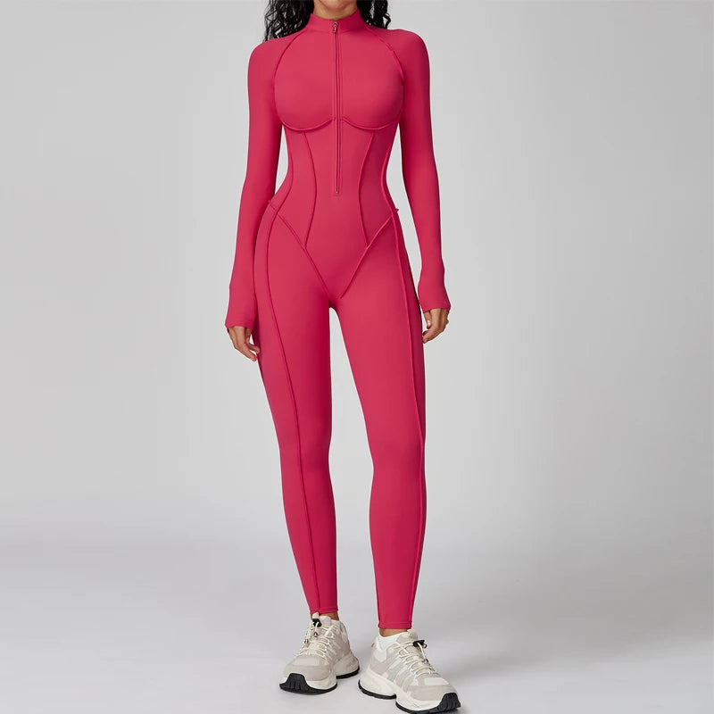Women Zip Up Athletic Romper Onesie Workout Jumpsuit