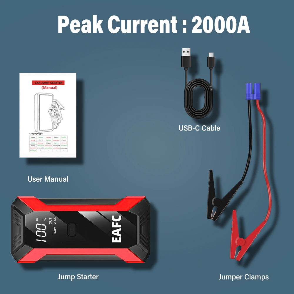 Portable Car Jump Starter 600A 12V – Emergency Battery Booster Power Bank for Petrol & Diesel Cars