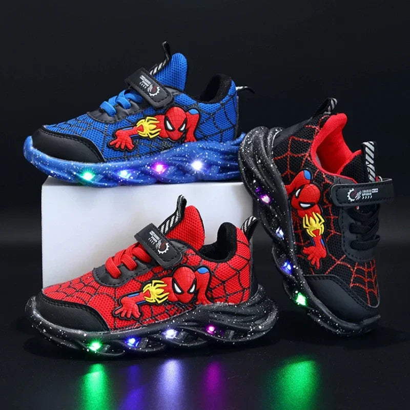 Kids Spider Hero LED Sneakers Mesh Breathable Sport Shoes 0 to 6 Years