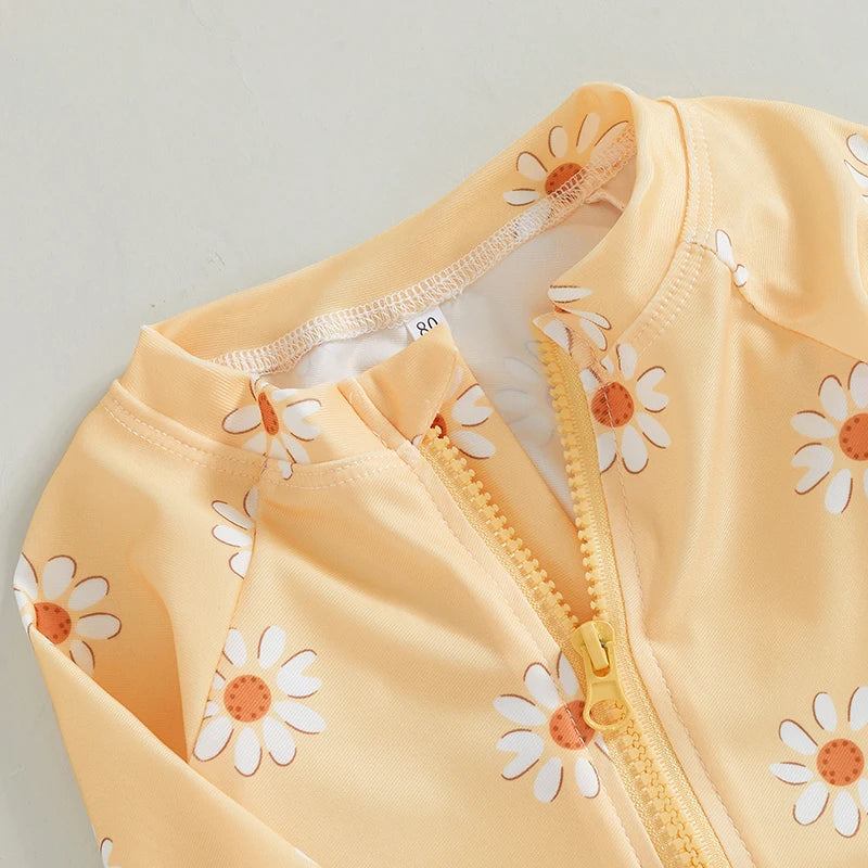 Baby Girl Floral Rash Guard Swimsuit with Hat