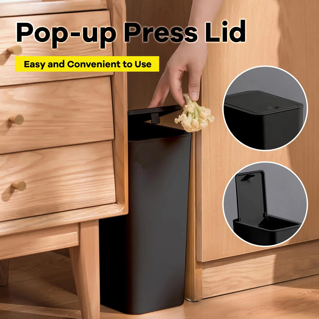 10L Bathroom Trash Can Press Top Lid Small Plastic Waste Bin Bedroom Living Room