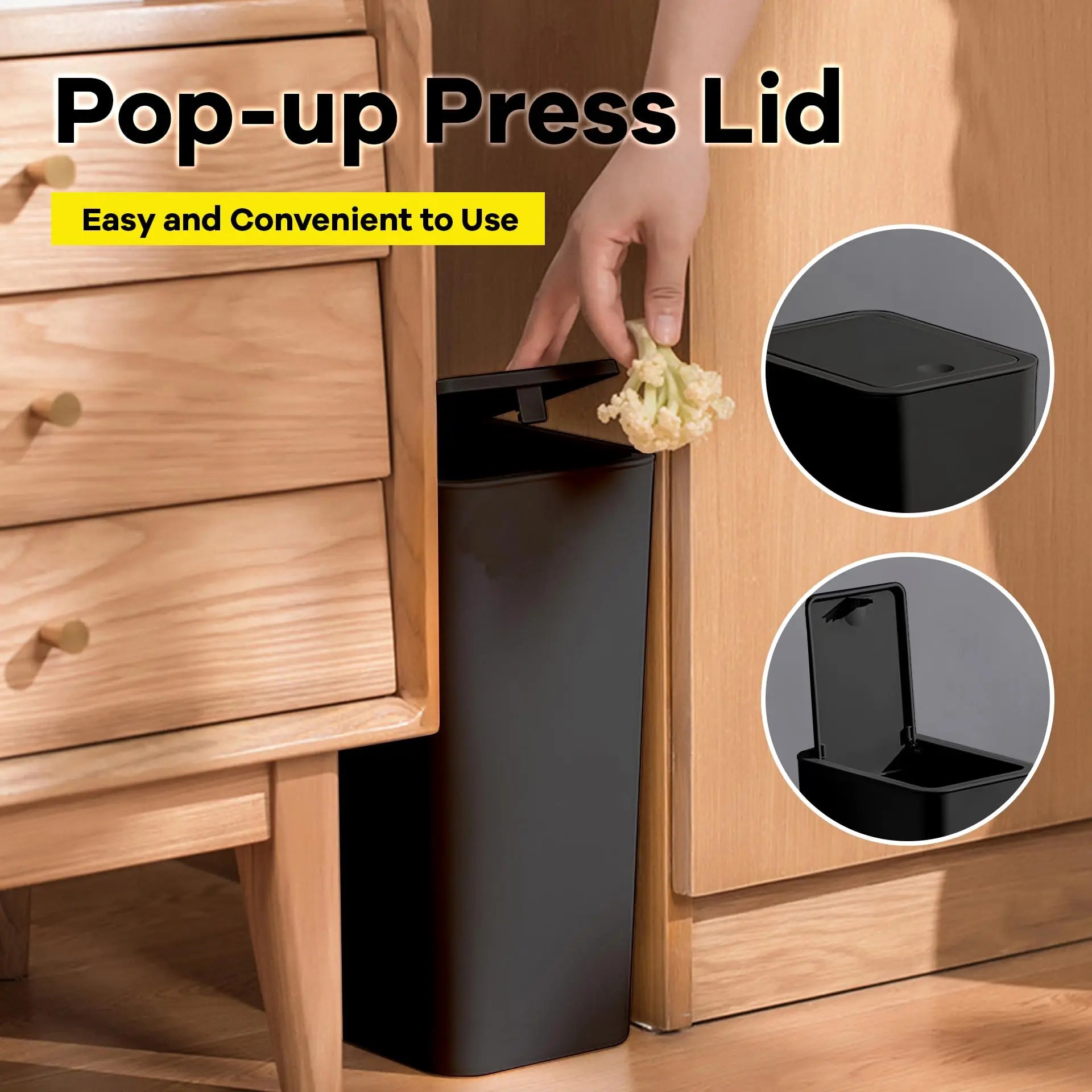 10L Bathroom Trash Can Press Top Lid Small Plastic Waste Bin Bedroom Living Room
