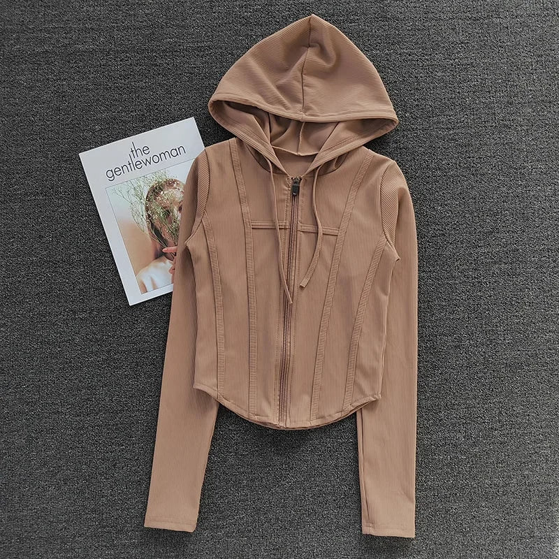 Women’s Hooded Quick Dry Sports Jacket Long Sleeve Running Yoga Cardigan