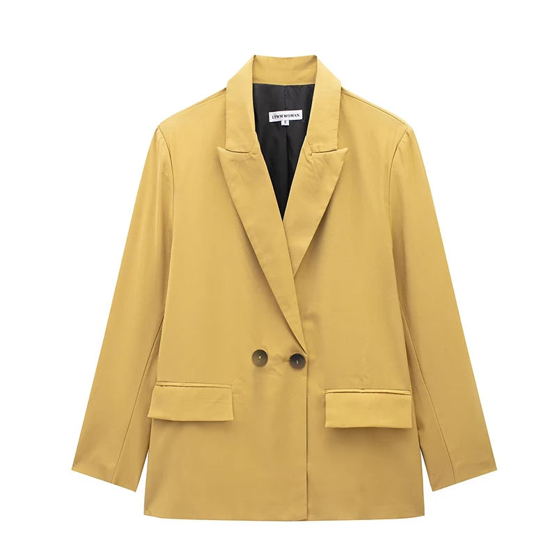 Women Double Breasted Blazer with Pockets Vintage Office Jacket