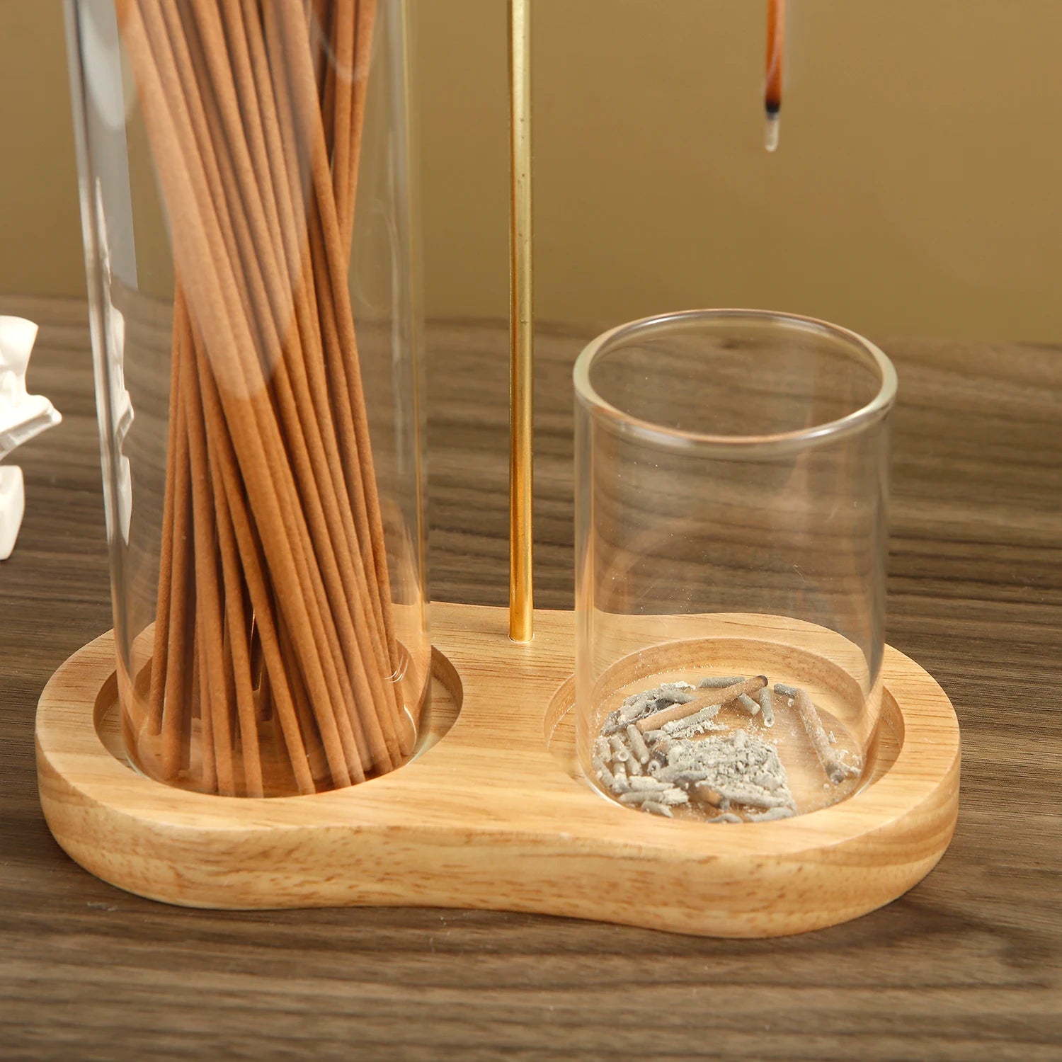 2 in 1 Incense Holder with Glass Ash Catcher and Stick Organizer