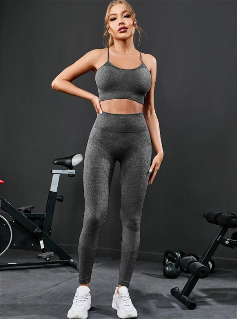 Women Seamless Gym Set High Waist Leggings & Sports Bra Workout Outfit