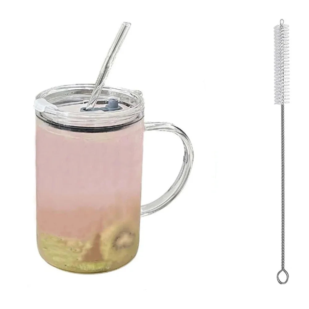 1000ml Glass Tumbler with Lid and Straw Clear Coffee Juice Cup
