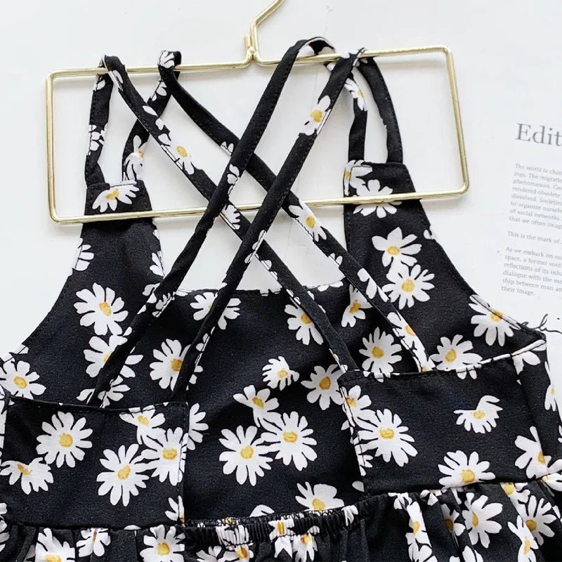 Girls Daisy Print Sleeveless Dress Cute Casual Flower Dress for Kids 2-6 Years