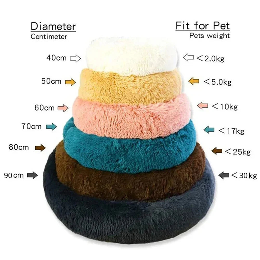 Round Plush Pet Bed – Soft Calming Donut Bed for Dogs and Cats