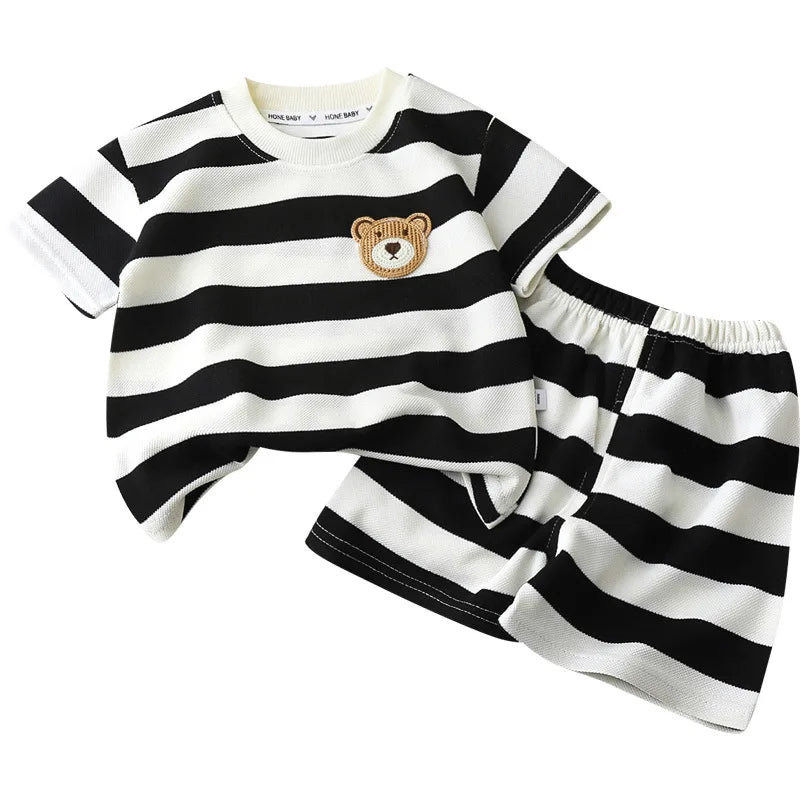 Kids Striped Short Sleeve T-Shirt and Shorts Set Summer Two Piece Outfit