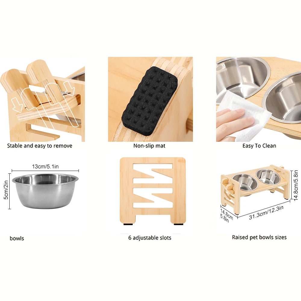 Elevated Pet Bowls Tilted Adjustable Stand with 2 Stainless Steel Dog Cat Bowls