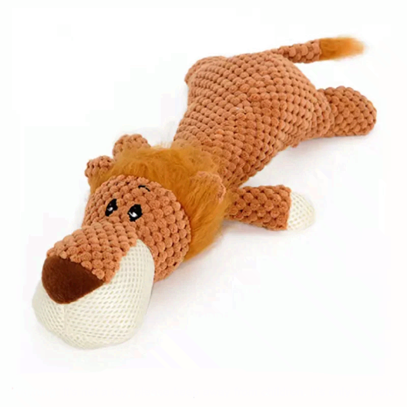 Bite Resistant Squeaky Plush Dog Toy Cartoon Lion Wolf Elephant Pet Toy