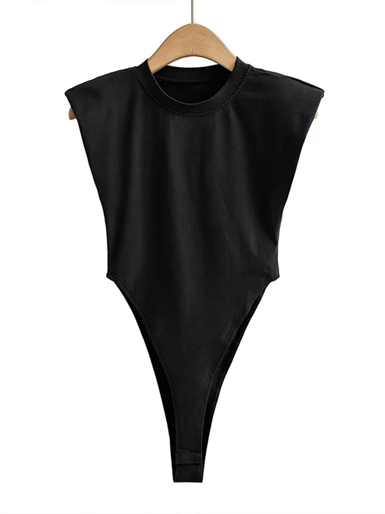 Women Sleeveless Bodycon Bodysuit Padded Shoulder Summer Sexy One Piece Top