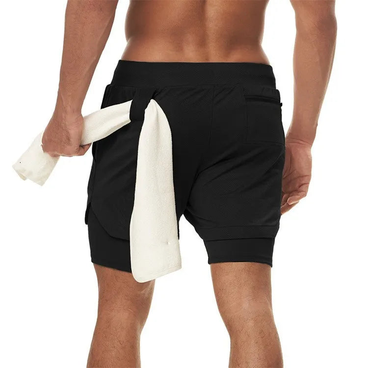 Men 2-in-1 Camo Running Shorts Quick Dry Gym Fitness Training Sports Shorts