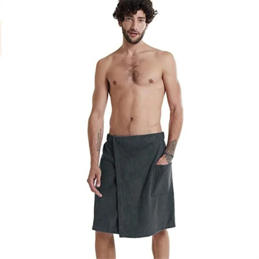 Men Wearable Bath Towel with Pocket Quick Dry Shower Wrap Sauna Beach Towel