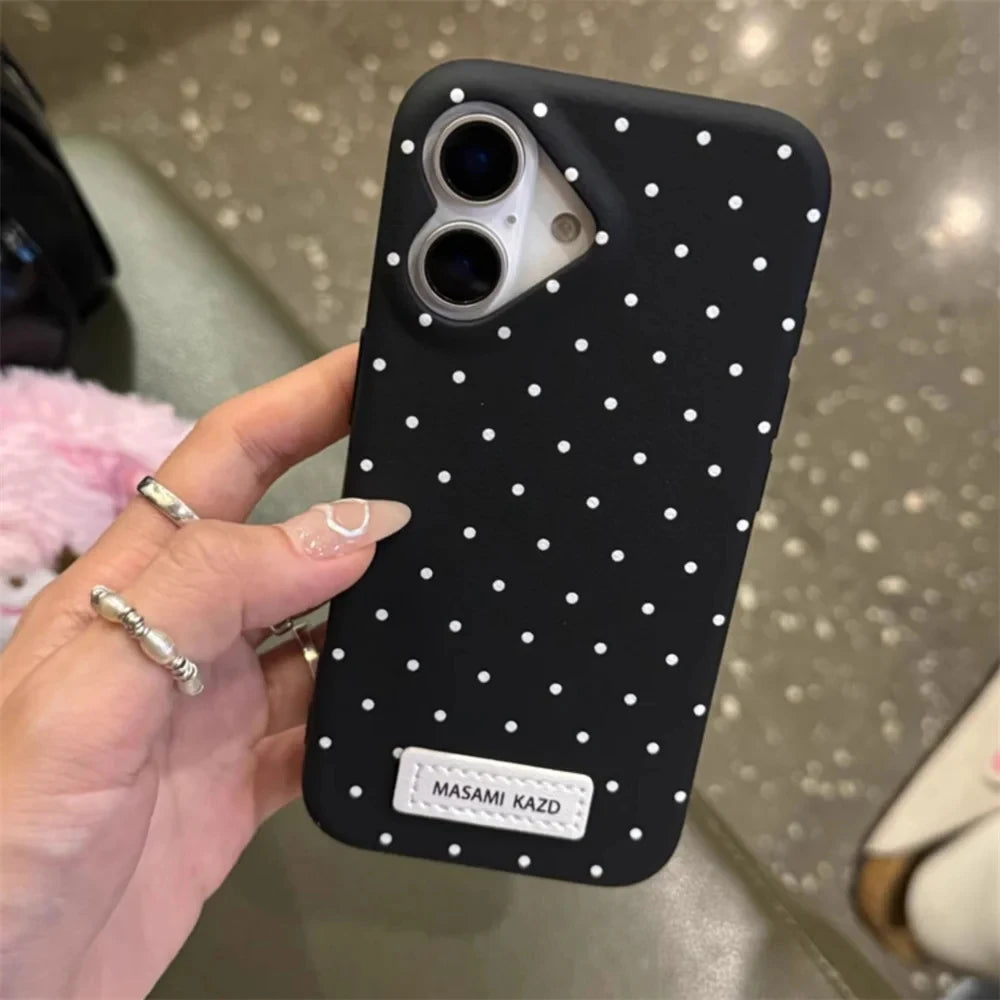 Korean Cute Heart Camera Dots Leather iPhone Case