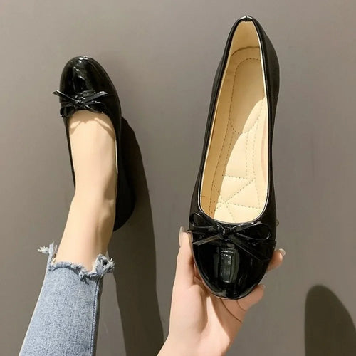 Women Leather Ballerina Flats Bowknot Loafers Non Slip Comfort Shoes