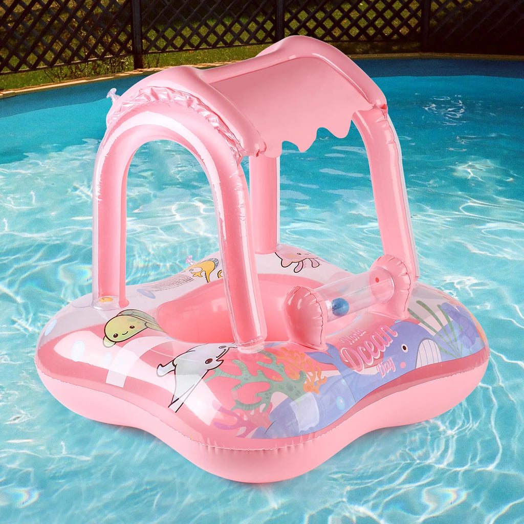 Baby Pool Float with Canopy Toddler Swimming Ring for Kids & Infants