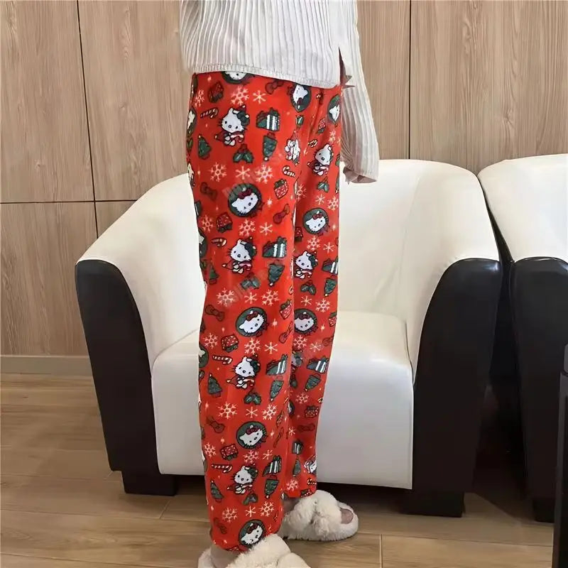 Hello Kitty Batman Flannel Pajama Pants Warm Plush Casual Clothing