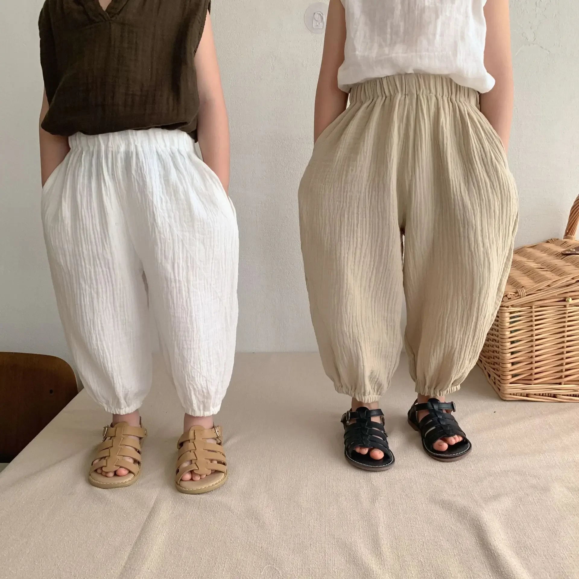 Organic Cotton Baby Muslin Pants Soft Print Newborn Toddler Capris
