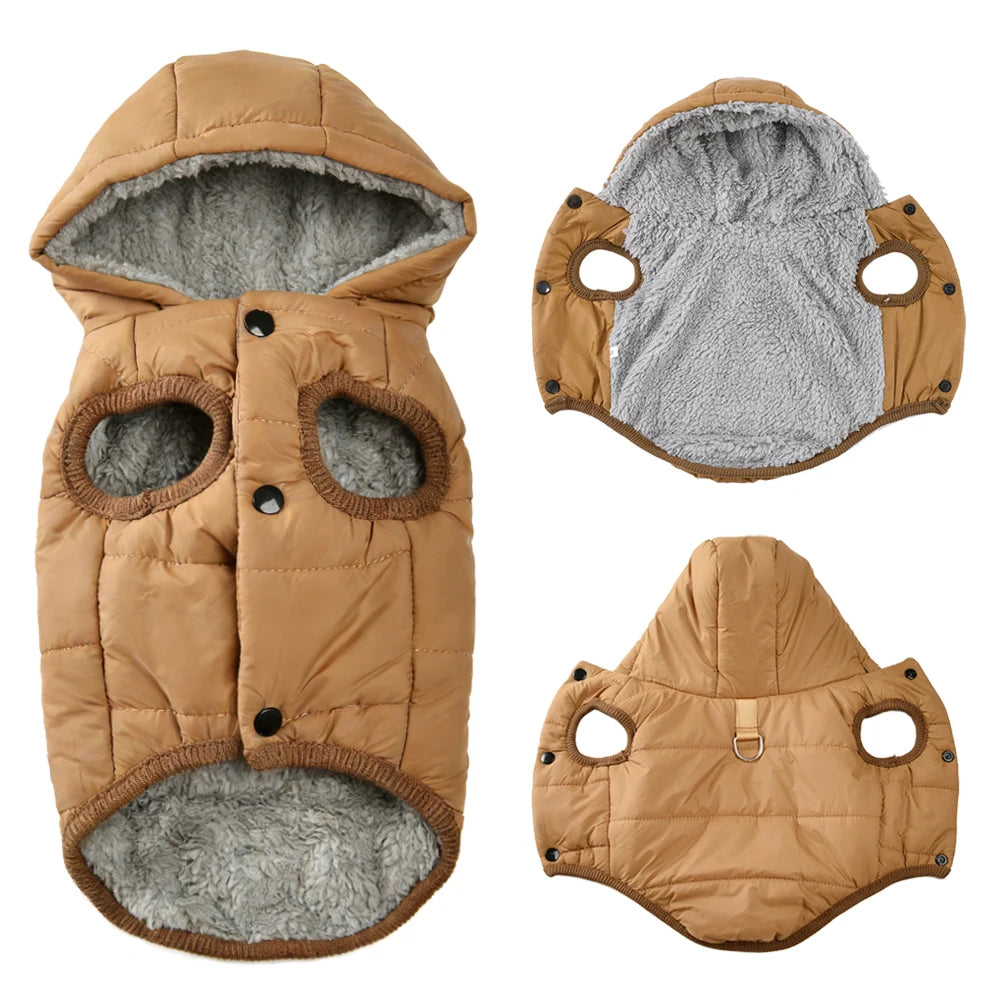 Warm Fleece Dog Coat Hoodie Winter Jacket with D Ring for Small Medium Dogs
