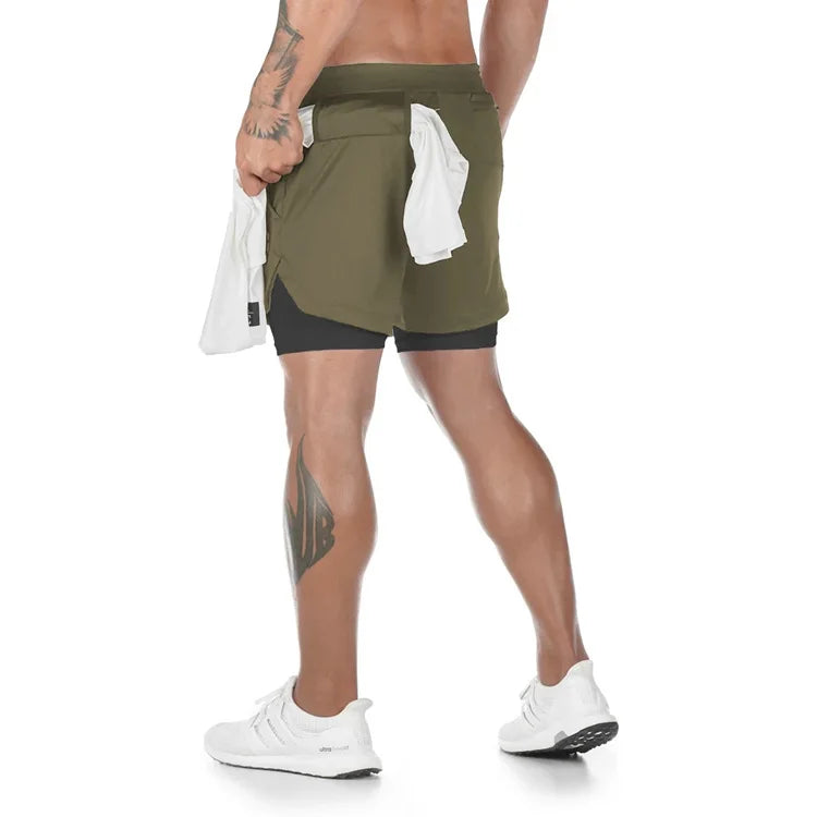 Men 2-in-1 Camo Running Shorts Quick Dry Gym Fitness Training Sports Shorts