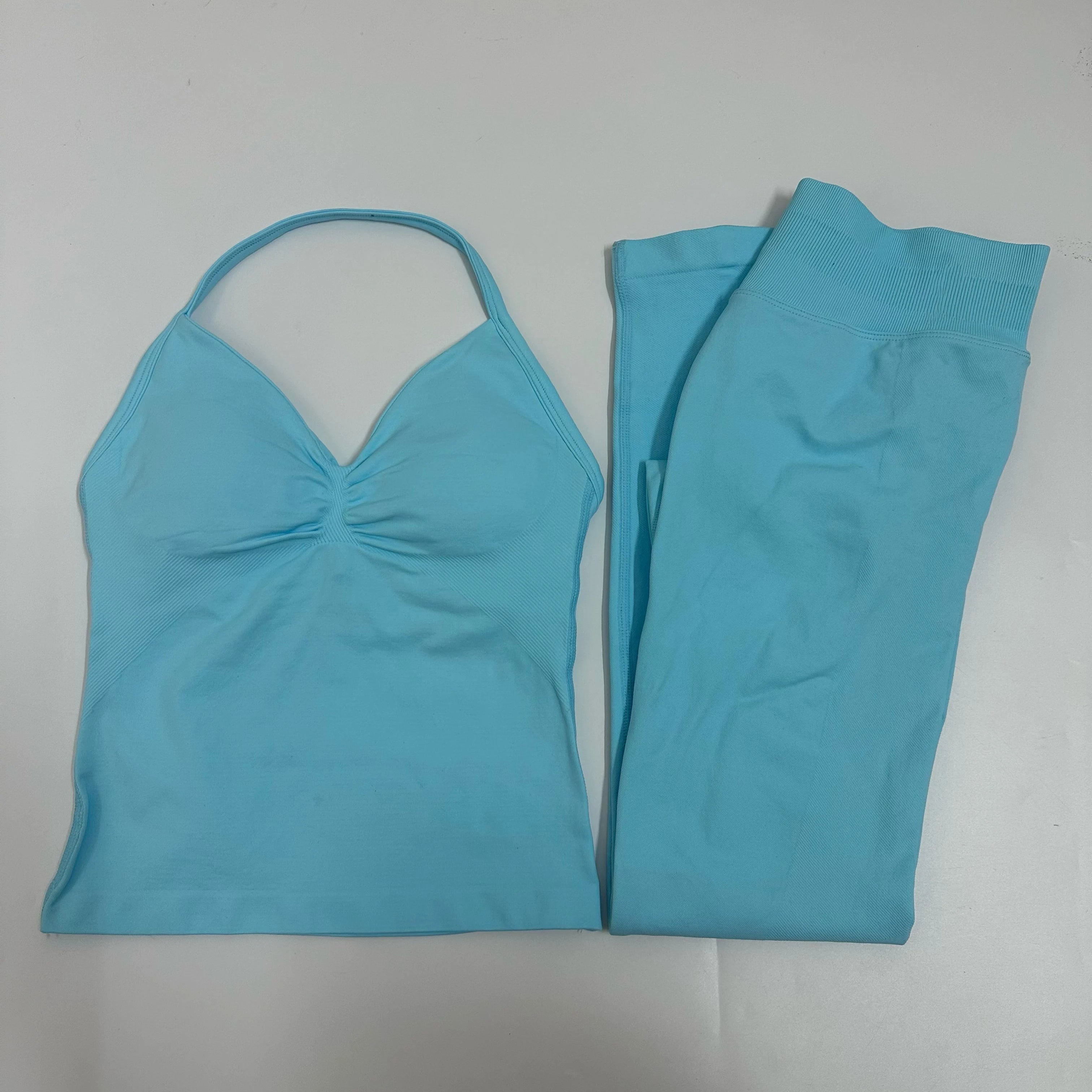Backless Yoga Set Women Tank Top High Waist Scrunch Leggings Gym Fitness Outfit