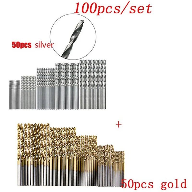 100PCS Titanium Drill Bit Set – High Speed Steel Multi-Size Drill Bits Kit for Wood, Metal & DIY